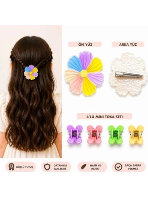 Mdm Style Sevimli Figürlü Büyük Saç Tokası + 4’lü Mini Mandal Seti