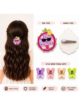 Mdm Style Sevimli Figürlü Büyük Saç Tokası + 4’lü Mini Mandal Seti