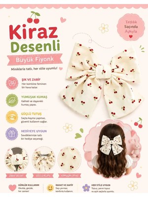 Mdm Style 🍒 Kiraz Desenli Büyük Fiyonk Saç Tokası