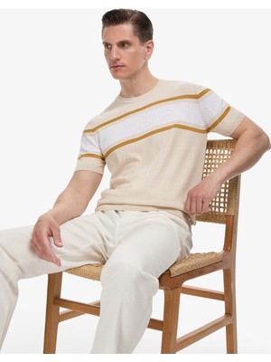 Cacharel Erkek Bej Slim Fit Bisiklet Yaka Keten Karışımlı Triko T-Shirt 50320579-VR011