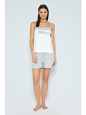 Feyza Kadın Gri Yaka Detaylı Shortlu Pijama Takımı