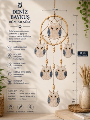 WoodBay Deniz Baykuşu Duvar ve Tavan Süsü Ahşap Bambu El Yapımı Dekoratif Askılı Süs 55 cm