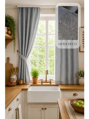 Quba Deco Premium Pötikare Çizgili Düz Desenli Su Itici Dayanıklı Fon Perde Salon Oturma Odası Mutfak Yatak Od