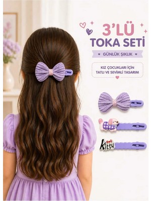Mdm Style 3’lü Kız Çocuk Saç Tokası Fiyonk ve Figürlü Mandal Toka Seti