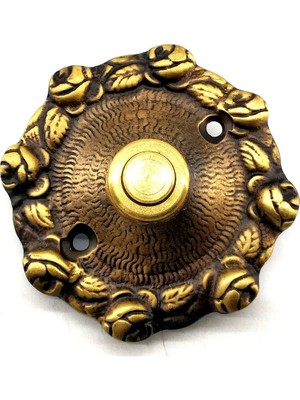 Antika Tarz Dekoratif Pirinç Güllü Kapı Zili - 75MM, Antik