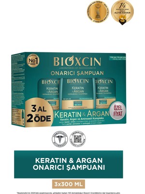 Bioxcin Keratin ve Argan Onarıcı Şampuan 300 ml 3 al 2 öde