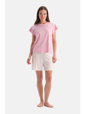Dagi Açık Pembe Nakış Detaylı Tişört Şort Pijama Takımı