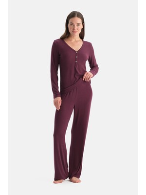 Dagi Mürdüm Viskon Kaşkorse Tişört Pantolon Takım