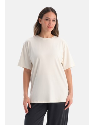 Dagi Beyaz Bisiklet Yaka Oversize Tişört