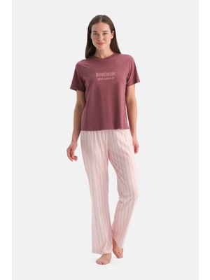 Dagi Gül Kurusu Baskılı Tişört Pijama Takımı