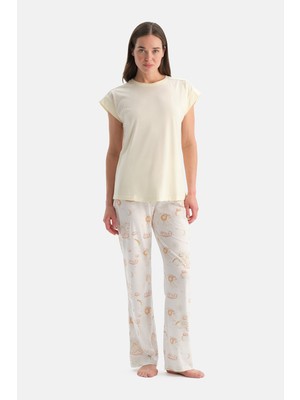 Dagi Açık Sarı Kısa Kollu Tişört Pijama Takımı