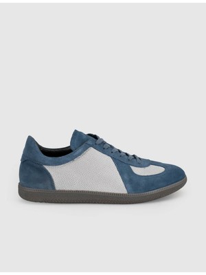 Cabani Hakiki Dana Deri Mavi Erkek Casual Sneaker Ayakkabı
