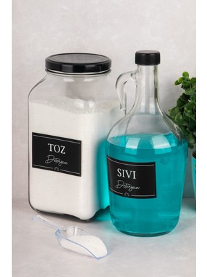 Dolkin Home 2'li Deterjanlık Seti Ölçekli Toz Deterjan Sıvı Deterjan 3000 ml Cam Kavanoz 1500 ml Galon Şişe