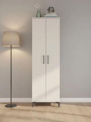 Dienni Hyperion Çok Amaçlı Dolap Mutfak Banyo Dolabı 3 Raflı 2 Kapaklı Tek Askılı 60X44X195 Aytaşı-Aytaşı