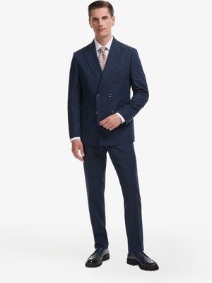 Cacharel Erkek Lacivert Slim Fit Yün Ipek Karışımlı Kırlangıç Yaka Kruvaze Takım Elbise 50319130-VR033