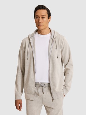 Cacharel Erkek Taş Regular Fit Pamuk Karışımlı Kapüşonlu Tam Fermuarlı Sweatshirt 50324251-VR049