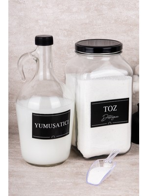 Dolkin Home 2'li Deterjanlık Seti Ölçekli Toz Deterjan Yumuşatıcı 3000 ml Cam Kavanoz 1500 ml Galon Şişe