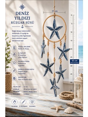 WoodBay Deniz Yıldızı Duvar ve Tavan Süsü Ahşap Bambu El Yapımı Deniz Temalı Dekor 55 cm Marin Dekor