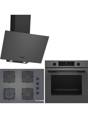 Bosch Gri 3 Lü Ankastre Set 567 ( HUA717BN0T - POP7C9P31O - DWK64PJ70T  ) 67CM Ocak - Buhar Destekli -