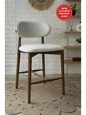 Silla Polo Bar Sandalyesi Teddy Krem Kumaş Ceviz Ahşap Ada Sandalye