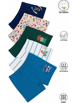 Özkan Underwear Özkan 31802 5'li Paket Erkek Çocuk Pamuklu Yumuşak Şort Boxer Desenli Renkli Rahat Kullanım