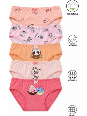 Özkan 41603 5'li Paket Kız Çocuk Karışık Renkli Desenli Pamuklu Yumuşak Slip Külot