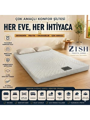 Zish Home SPACE 5 cm Yatak Pedi, Topper ve Şilte | Fermuarlı Yıkanabilir Kılıf | Yer Yatağı, Misafir Yatağı, Kanepe ve Koltuk Üstü | 24 DNS Orta Sert Sünger | 250 gr Lucanta Kumaş