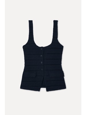 Mudo Kadın Lacivert Fitted Düğmeli Atlet
