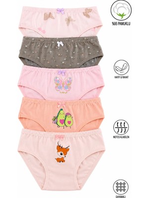 Özkan Underwear Özkan 41603 5'Li Paket Kız Çocuk Karışık Renkli Desenli Pamuklu Yumuşak Slip Külot