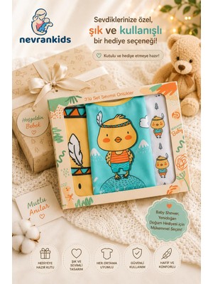 nevrankids 3'lü Kutulu Mama Önlüğü Bebek Hediye Seti Su Geçirmez Önlük Seti