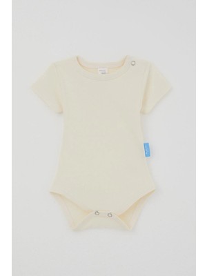 Breeze Erkek Bebek Çıtçıtlı Kısa Kollu Zıbın Body Basic 0-9 Ay , Krem