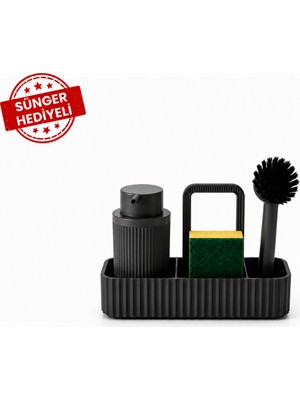 Mutfak Lavabo Üstü Organizer Süngerlikli Deterjanlık Bulaşık Fırçalık Tezgah Düzenleyici Set Sünger Dahil