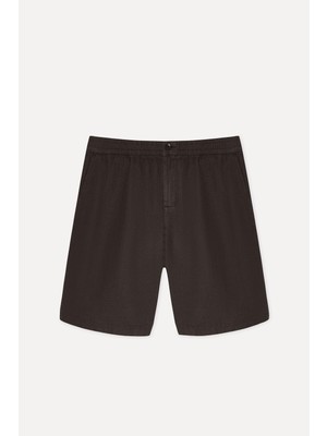 Mudo Erkek Kahverengi Straight Fit Keten Şort
