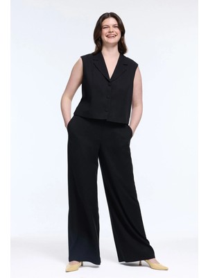 Love My Body Tencel Cepli Bol Paça Pantolon Siyah 153L9444001