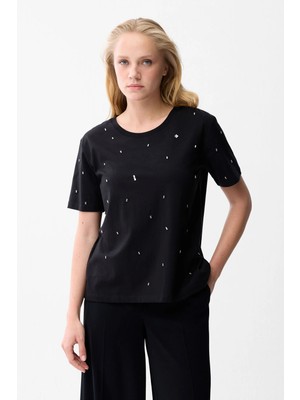 Love My Body Taş Detaylı T-shirt Siyah 175L9038002