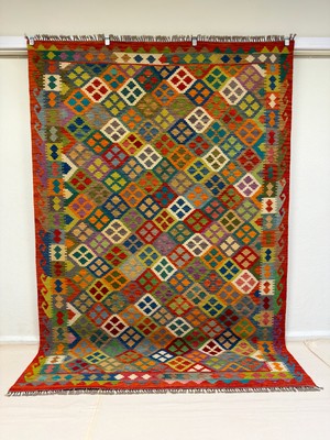 Afgan Halı El Dokuma Afgan Kilim  Çift Taraf Kullanım Kök Boya 201 x 293 cm
