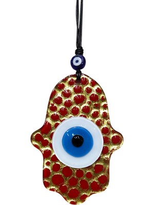 Mixperi Cam Fatma Ana Eli Duvar Süsü Nazar Boncuklu - Kırmızı Gold Detaylı Hamsa Eli 10X15 cm