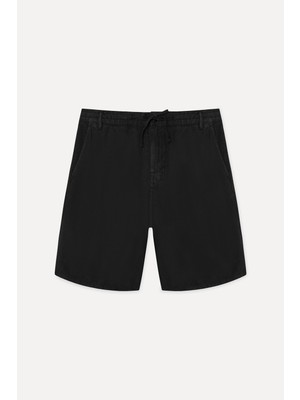 Mudo Erkek Siyah Straight Fit Keten Şort