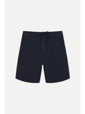 Mudo Erkek Lacivert Straight Fit Keten Şort
