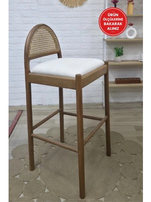 Silla Nova Bar Sandalyesi Teddy Krem Kumaş Hasırlı Ceviz Ahşap Ada Sandalye