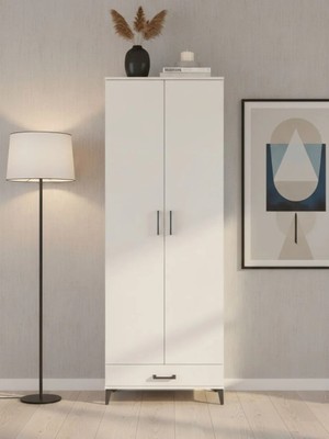 Dienni Arges Çok Amaçlı Dolap Mutfak Banyo Dolabı 6 Raflı Tek Çekmeceli 2 Kapaklı 88X30X243 Aytaşı-Aytaşı