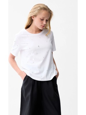 Love My Body Taş Detaylı T-shirt Kemik 175L9038002