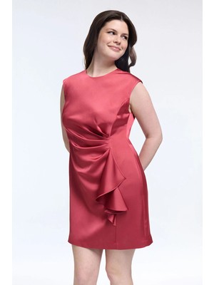 Love My Body Volanlı Yuvarlak Yaka Elbise Kırmızı 124L9894000