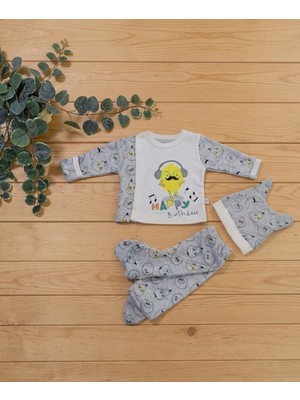 Imajbebe 3'lü Takım Limon Adam Baskılı Kendinden Eldivenli Alt Üst Şapka Seti 0-3 Ay