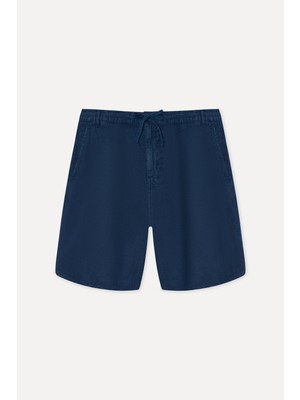 Mudo Erkek Indigo Straight Fit Keten Şort