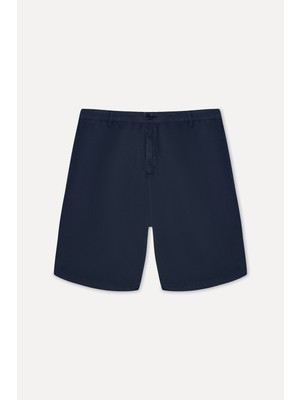 Mudo Erkek Indigo Straight Fit Keten Şort