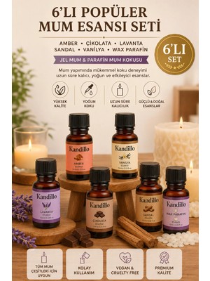 Hobialem 6'lı Popüler Mum Esansı Seti, Amber, Çikolata, Lavanta, Sandal, Vanilya, Wax Parafin, Jel Mum Kokusu