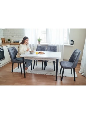 Efe Mobilya T-6024 Carara Mdf 70X120 Karegold Sandalye Açık Gri 4 Kişilik Mutfak Masası Takımı