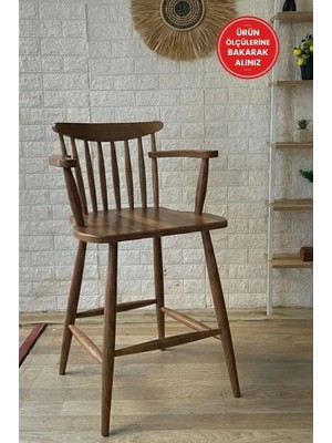 Silla Kollu Yıldız Bar Sandalyesi Ceviz Ahşap Ada Sandalye