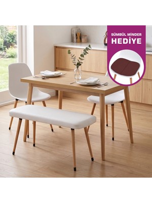 Vilinze Eames Sandalye-Bank Avanos Ahşap Mdf Mutfak Masası Takımı - 70X120 cm